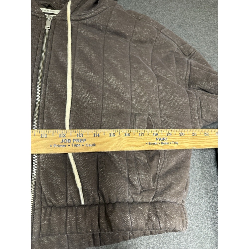 Urban Outfitters Small Brown Quilted Crop Hoodie Full Zip Soft Cozy Streetwear S - Picture 9 of 9